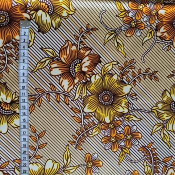 Preview: FLOWERS YELLOW GOLD Afrikanischer Wax Print Stoff - Embellished